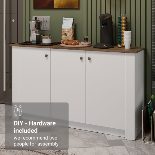 Armoire de bar à café Madesa avec unité de rangement en bois à 3 portes pour la cuisine, la salle à manger ou le bureau Parfait pour organiser les