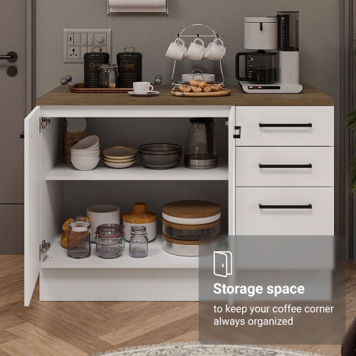 Madesa Coffee Bar Cabinet with 2 Doors and 3 Drawers Wooden Storage Unit for Kitchen, Dining Room, or Office Perfect for Organizing Coffee Makers,