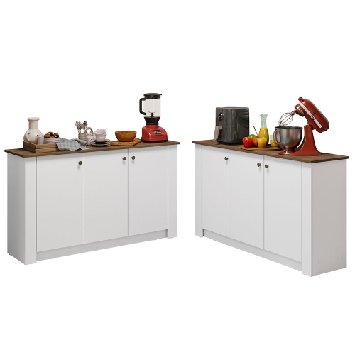 MADESA  Kitchen Set 2 Buffet Cabinet With 6 Doors, Pantry Storage for Small Appliances, Utensils, Food Organization Wooden Unit - In White