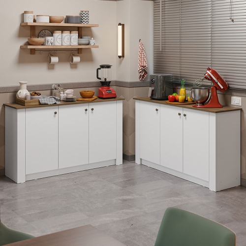 Madesa Kitchen Set 2 Buffet Cabinet with 6 Doors, Pantry Storage for Small Appliances, Utensils, Food Organization Wooden Unit - White