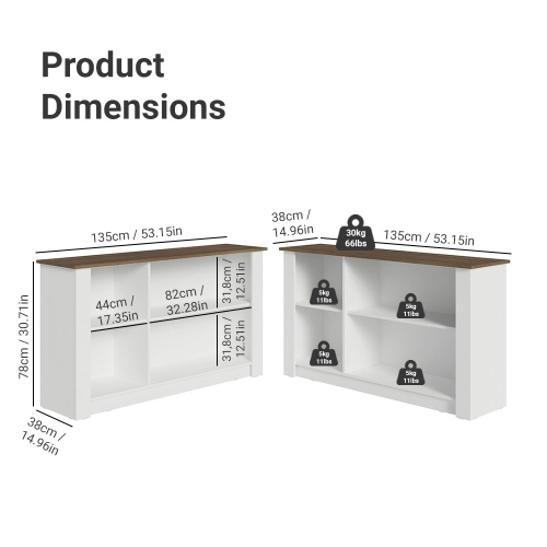 Madesa Kitchen Set 2 Buffet Cabinet with 6 Doors, Pantry Storage for Small Appliances, Utensils, Food Organization Wooden Unit - White
