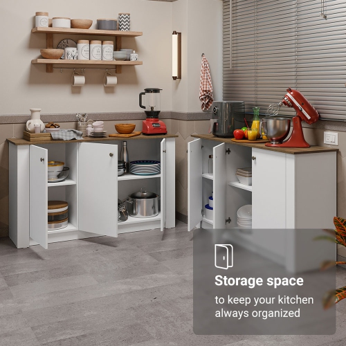 Madesa Kitchen Set 2 Buffet Cabinet with 6 Doors, Pantry Storage for Small Appliances, Utensils, Food Organization Wooden Unit - White