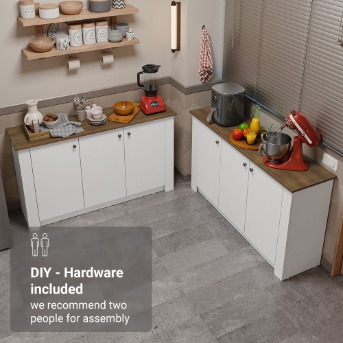 Madesa Kitchen Set 2 Buffet Cabinet with 6 Doors, Pantry Storage for Small Appliances, Utensils, Food Organization Wooden Unit - White