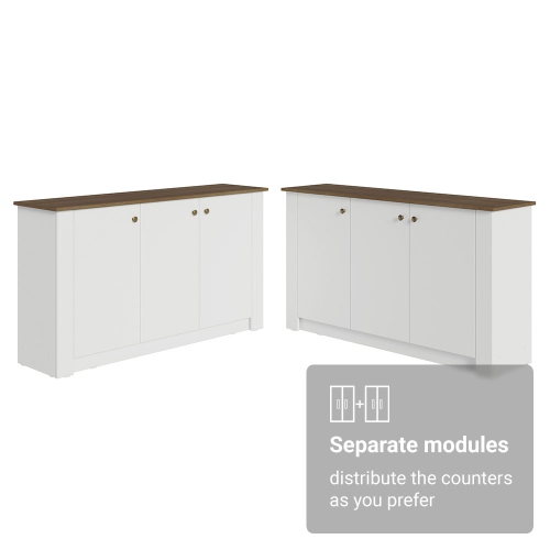 Madesa Kitchen Set 2 Buffet Cabinet with 6 Doors, Pantry Storage for Small Appliances, Utensils, Food Organization Wooden Unit - White