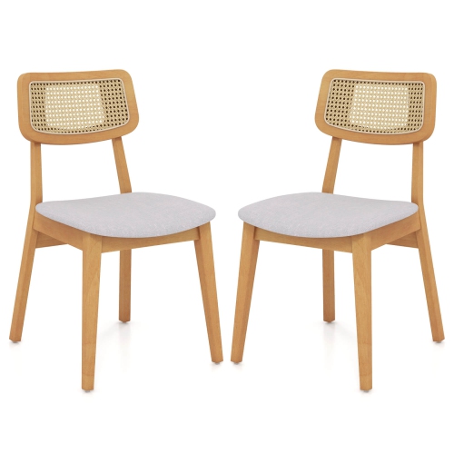 Ensemble de 2 chaises de salle à manger en rotin de Costway avec siège rembourré en bois de caoutchouc et dossier en canette