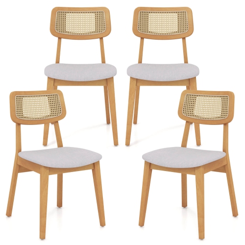 Ensemble de 4 chaises de salle à manger en rotin de Costway avec siège rembourré en bois de caoutchouc et dossier en canette