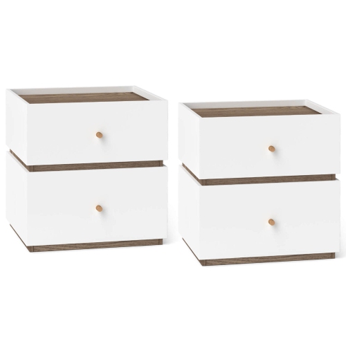 Costway 2 PCS 2-Drawer Nightstand Modern Bedside Table with Storag Raised Edge for Living Room