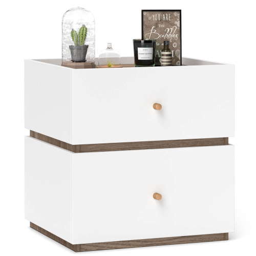 COSTWAY  1 PCs 2-Drawer Nightstand Modern Bedside Table With Storag Raised Edge for Living Room