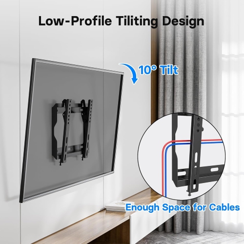 Support mural discret pour téléviseur LED 17-45&nbsp;po, support mural inclinable ultramince jusqu'à 66&nbsp;lb/30&nbsp;kg, maximum VESA 200