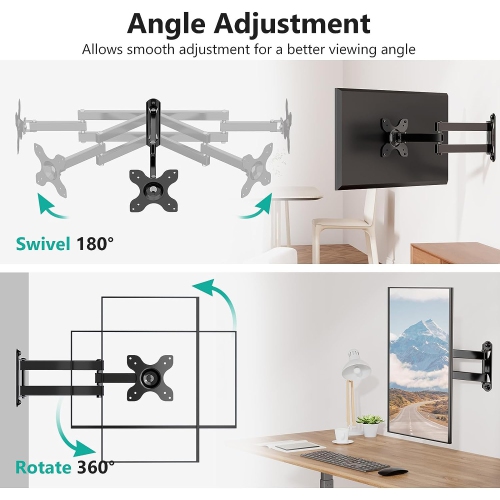 Black Wall Mount Swivel Tilt Rotate Full Motion TV Mount with Articulating 15" Extension Arm for 13-32 Inch LED LCD Flat Curved Screen TVs &