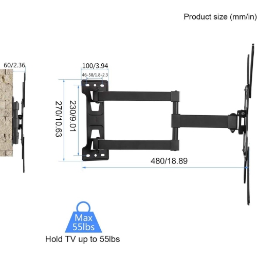 Adjustable TV Wall Mount Swivel and Tilt TV Arm Bracket for Most 32-55 inch LED up to 70lbs, LCD Monitor and Plasma TVs VESA up to 400x400mm