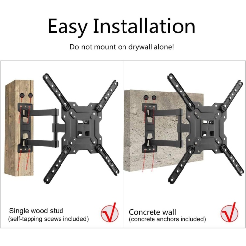 Adjustable TV Wall Mount Swivel and Tilt TV Arm Bracket for Most 32-55 inch LED up to 70lbs, LCD Monitor and Plasma TVs VESA up to 400x400mm