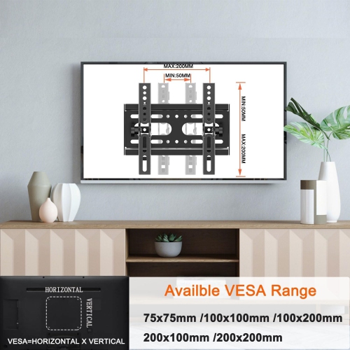 Tilt TV Wall Mount for 14-42 Inch Flat Curved Screen TVs Monior, Fits 24 32 40" Max VESA 200x200mm Holds up to 55lbs, Low Profile Small Wall Mount TV