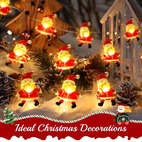 2-pcs Christmas Decorations Indoor Lights, 13.12FT 40 LED Christmas Santa Claus Fairy String Lights Battery Operated