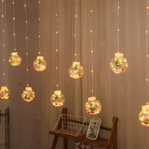 9.84ft 10 Lights Christmas Wishing Ball String Lights, Xmas Santa, Snowman, Curtain Lights for Home Window Ornaments, Indoor Outdoor Waterproof