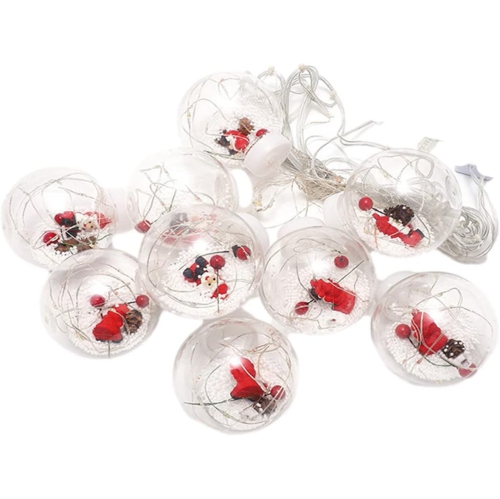 9.84ft 10 Lights Christmas Wishing Ball String Lights, Xmas Santa, Snowman, Curtain Lights for Home Window Ornaments, Indoor Outdoor Waterproof