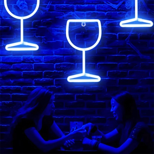 Lampes à néon en verre à vin, 1 néons à DEL pour affiches Cool Stuff à piles/USB, bleu