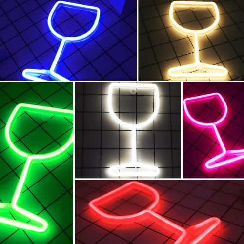 Lampes à néon en verre à vin, 1 néons à DEL pour affiches Cool Stuff à piles/USB, bleu