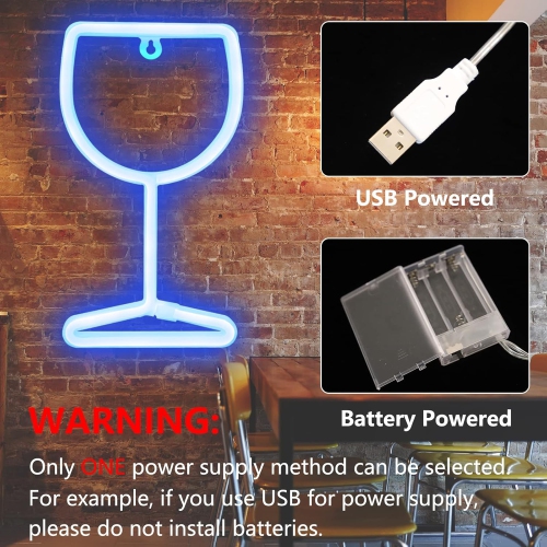 Lampes à néon en verre à vin, 1 néons à DEL pour affiches Cool Stuff à piles/USB, bleu