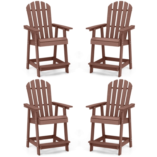 Costway 4 PCS Bar Stool HDPE Patio Chair with Armrest Footrest Home Indoor Outdoor Brown