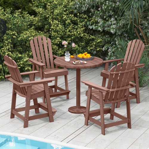 Costway 4 PCS Bar Stool HDPE Patio Chair with Armrest Footrest Home Indoor Outdoor Brown