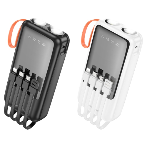 BOROFONE BJ60A 20000mAh Flashlight Power Bank With 4 cables IP/Type-C Multiple outputs Power supply for Mobile phone LED display Black