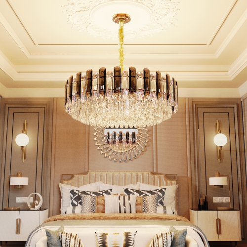 Contemporary Luxury Crystal Chandeliers Pendant Flush Mount LED Ceiling Light Smart Dimmable 3 Colors for Dining Room Living Room