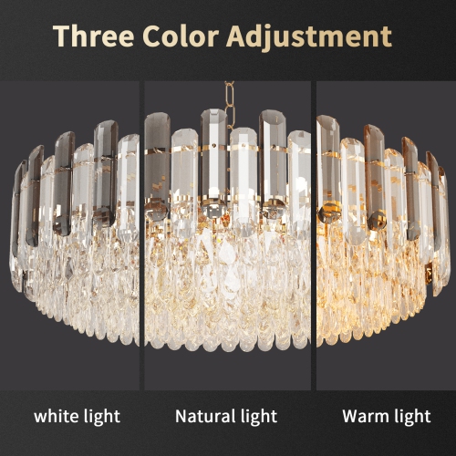 Contemporary Luxury Crystal Chandeliers Pendant Flush Mount LED Ceiling Light Smart Dimmable 3 Colors for Dining Room Living Room