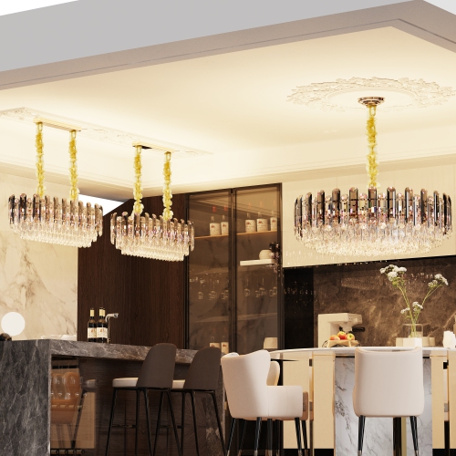 Contemporary Luxury Crystal Chandeliers Pendant Flush Mount LED Ceiling Light Smart Dimmable 3 Colors for Dining Room Living Room