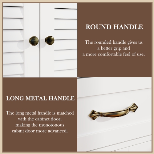 White Paint Wood Storage Cabinet With 4-Shutter Doors, Drawers and Adjustable Shelves For Office, Kitchen