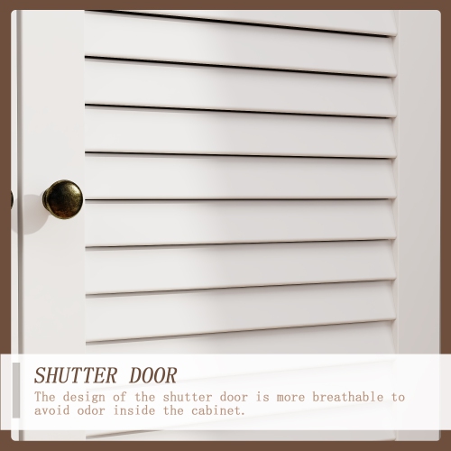 White Paint Wood Storage Cabinet With 4-Shutter Doors, Drawers and Adjustable Shelves For Office, Kitchen