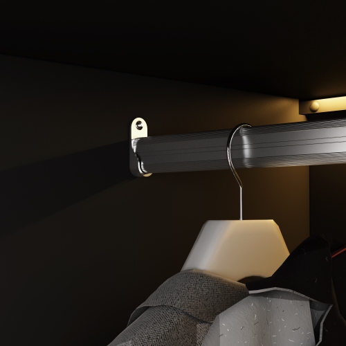 Homsee Black 6-Door Wardrobe with Iron Frame & Tempered Glass Doors, LED Light Strip, UL Adapter, Black