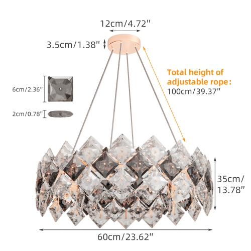 24 Inch LED Modern Luxury Crystal Ceiling Light Water Chestnut Ceiling Light Chandelier Ceiling Light Decor for Living Room Bedroom Entryway
