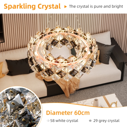 24 Inch LED Modern Luxury Crystal Ceiling Light Water Chestnut Ceiling Light Chandelier Ceiling Light Decor for Living Room Bedroom Entryway