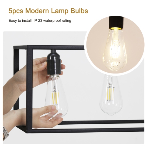 5 Light Modern Kitchen Island Pendant Industrial Light Ceiling Hanging Lighting with Metal Frame for Bar Metal Farmhouse Chandelier
