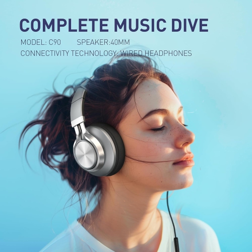 Oececa Wired Headphones with Microphone, Foldable Corded Stereo Headsets with Volume Control for Adults 3.5mm for Computers, Chromebooks, Laptop,