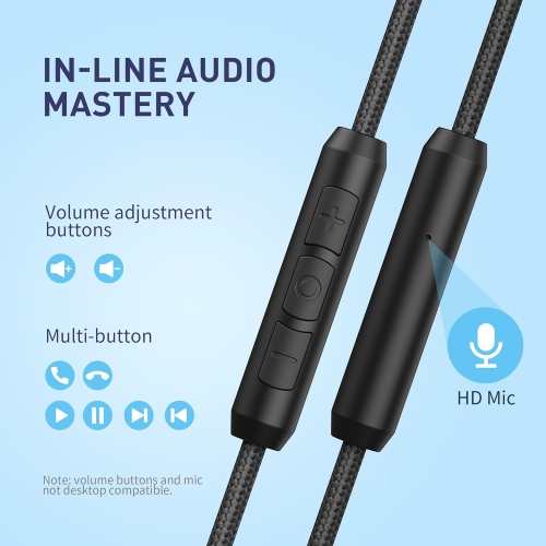 Oececa Wired Headphones with Microphone, Foldable Corded Stereo Headsets with Volume Control for Adults 3.5mm for Computers, Chromebooks, Laptop,