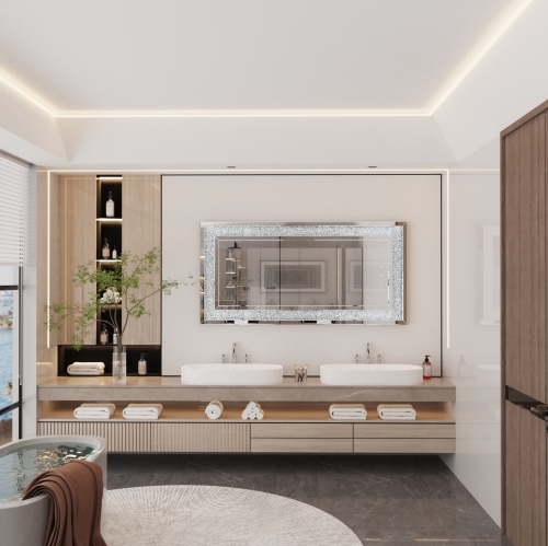 48x24 Inch Luxury Decorative Glam Silver Vanity Mirror Rectangle Crushed Diamond Mirror Rectangle Art Mirror Decor for Bedroom Living Room Dining Room