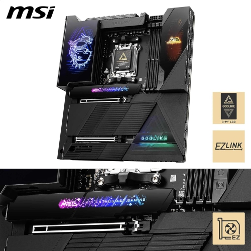 MEG X870E GODLIKE de MSI, X870E EATX d'AMD - Compatible avec les processeurs Ryzen 9000/8000/7000 d'AMD, AM5 - Dynamic Dashboard III, EZ Slide M.2,