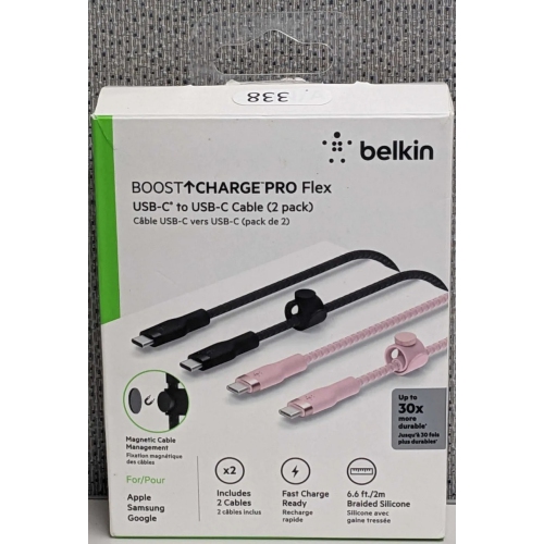 Belkin Boost Charge Pro Flex USB-C to USB-C Cable Bundle | Color:Black/ Pink