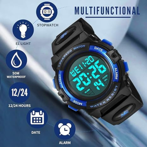 Kids Watch, Boys Watch for 6-15 Year Old Boys, Digital Sport Outdoor Multifunctional Chronograph LED 50 M Waterproof Alarm Calendar Analog Watch for