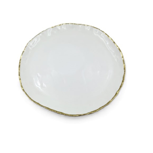 10.5" Simplicity Collection White Porcelain Gold Trim Freestyle Round Dinner Plate