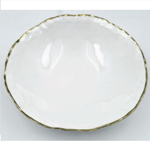 Image 1 of 5.. 8.75" Simplicity Collection White Porcelain Gold Trim Freestyle Round Shape Tray