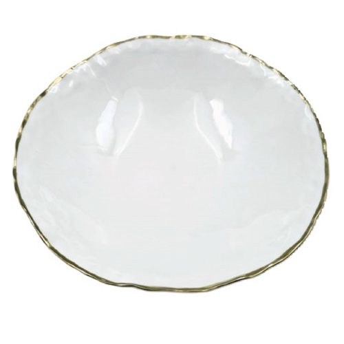8.75" Simplicity Collection White Porcelain Gold Trim Freestyle Round Shape Tray