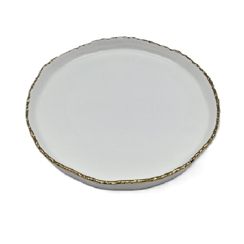9.5" Simplicity Collection White Porcelain Gold Trim Raised Rim Round Shape Dessert Plate