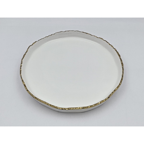 9.5" Simplicity Collection White Porcelain Gold Trim Raised Rim Round Shape Dessert Plate