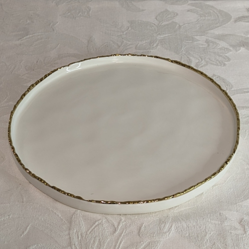 9.5" Simplicity Collection White Porcelain Gold Trim Raised Rim Round Shape Dessert Plate