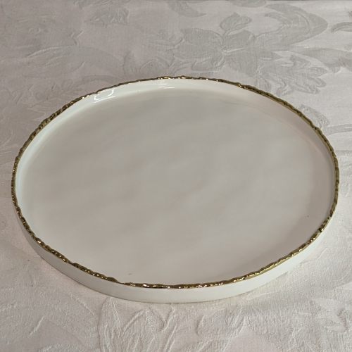 Assiette à dîner ronde à bordure surélevée Simplicity Collection, 11,5&nbsp;po, porcelaine blanche dorée