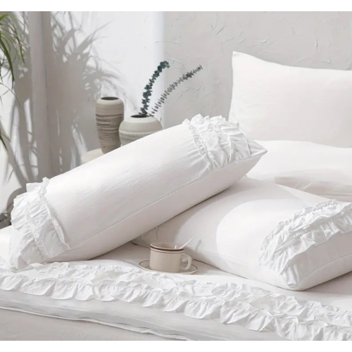 Boho Chic Luxury QUEEN SIZE 3pcs White Duvet Cover Set with Ruffle Trim - Soft, Washed Microfiber Bedding for All Seasons, Includes Zippered Duvet