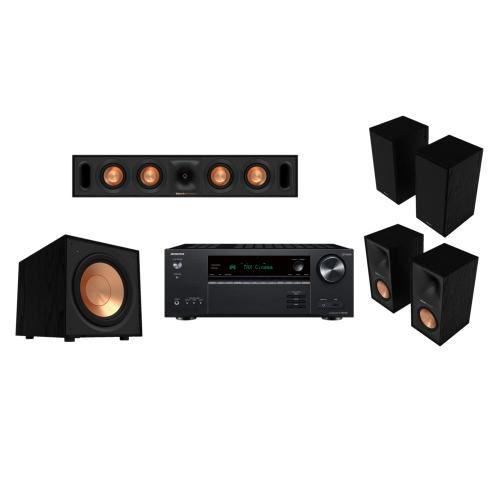 Onkyo 7.2 Ch 8K THX Dolby Atmos Receiver | Klipsch Reference Speakers & Subwoofer | 5.1 Ch Home Theatre System w/ 100ft 14 Gauge OFC Speaker Wire